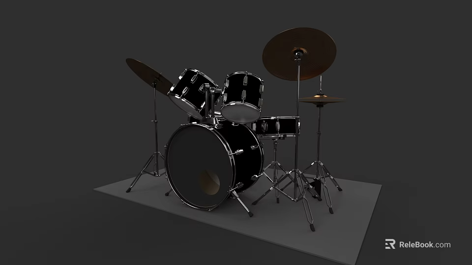 Black Drum Set With Multiple Drums Cymbals And Metal Stands For Music 3d model 