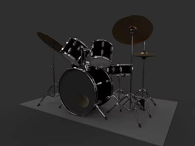 Black Drum Set With Multiple Drums Cymbals And Metal Stands For Music 3d model