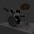 Black Drum Set With Multiple Drums Cymbals And Metal Stands For Music