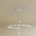 Decorative White Wavy Chandelier With Spherical Bulbs And Ceiling Medallion 3d model