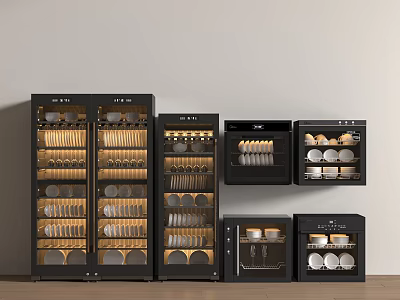 Modern Black Built In And Freestanding Kitchen Dish Sterilizers With Illuminated Storage 3d model