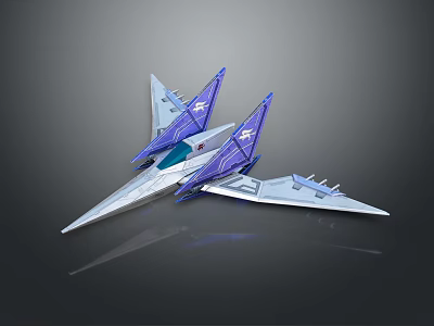 Futuristic Sci Fi Aircraft Model With Purple Silver Wings And Streamlined Design 3d model