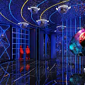 Modern KTV Interior Design With Blue Lighting Disco Balls And Comfortable Sofa Seating 3d model