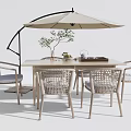 Outdoor Dining Set With Rattan Chairs Wooden Table Umbrella Plant And Tea Set