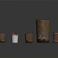 Rustic Wooden Buckets With Different Sizes For Household Use And Decor 3d model