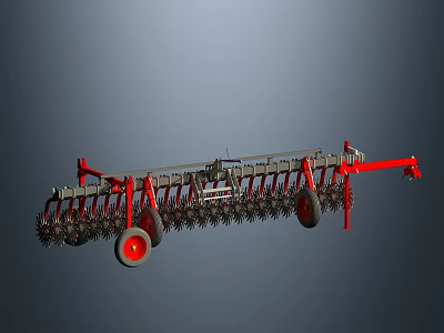 Red Frame Agricultural Disc Harrow With Multiple Discs And Wheels 3d model