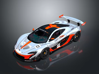 Silver Orange Racing Car Featuring Rear Spoiler Stripes Sleek Design And Number 3d model