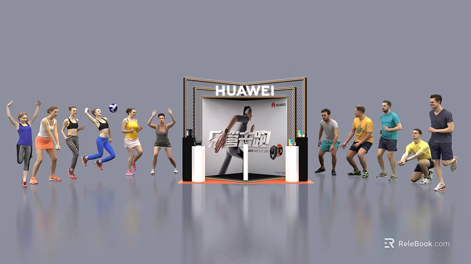 HUAWEI Power Unlimited Photo Check in Spot with Exercising People and Dumbbells 3d model 