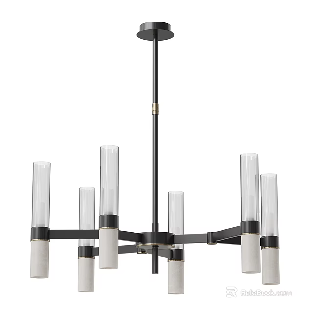 Modern Black Metal Chandelier With Cylindrical Glass Shades For Home Interior 3d model 