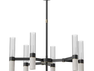 Modern Black Metal Chandelier With Cylindrical Glass Shades For Home Interior 3d model