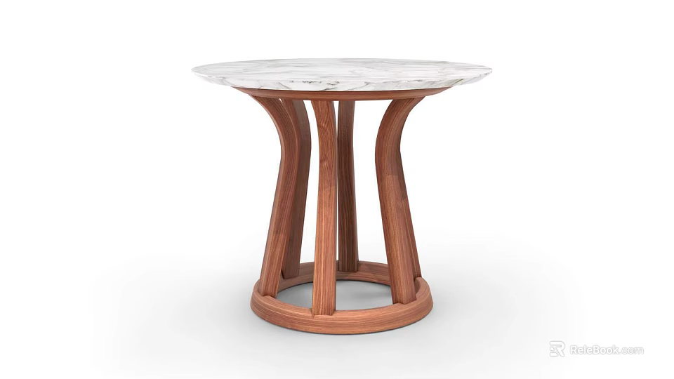 Elegant Modern Round Side Table With Marble Top And Wooden Base 3d model