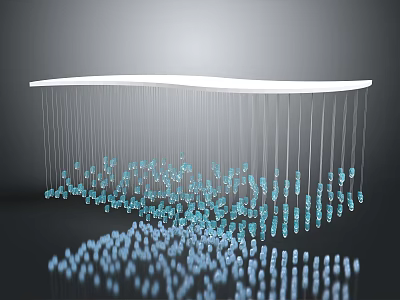 Modern Hanging Pendant Decoration with White Curved Frame Blue Glass Beads and Reflections 3d model