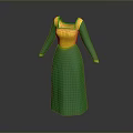 Women's Long Sleeve Dress with Yellow Top and Green Skirt Design