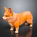 3D Rendered Orange Corgi Dog With Green Eyes On Dark Shiny Surface