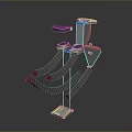 Mechanical Equipment With Curved Tracks Red Arrows And Support Structure 3d model