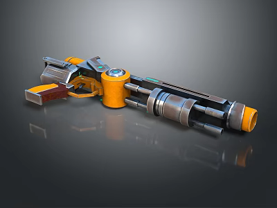 Futuristic Sci Fi Weapon With Yellow Accents And Silver Mechanical Structure 3d model