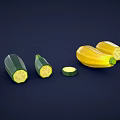Fresh Zucchini Whole and Sliced On Dark Background Displaying Inner Texture