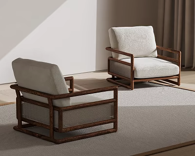Light Luxury Modern Living Room Chairs With Wooden Frame And Rattan Details 3d model