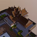 Ancient Chinese Courtyard Architecture Model With Traditional Roofs And Tile Details