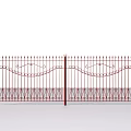 Red Wrought Iron Fence Gate With Wavy And Geometric Patterns Double Door Design