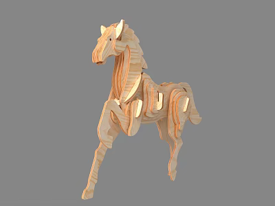 Standing Wooden Reptile Model With Layered Wood Grain Structure On Gray Background 3d model