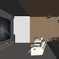 Modern Home Theater Interior With Starry Ceiling Wooden Walls Projector And Comfortable Sofa