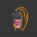 Cyberpunk Human Character In Futuristic Headset With Purple Orange Green Cables