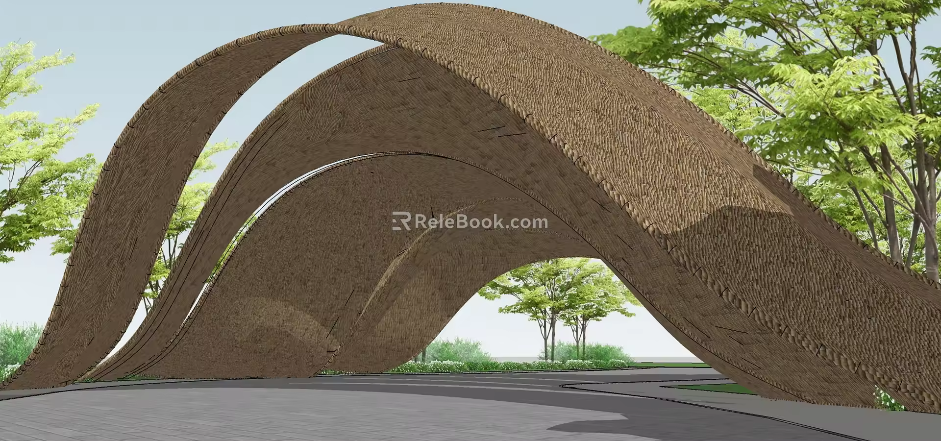 Modern gallery frame preparation structure landscape pavilion landscape sketch 3d model