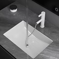 Modern Pull Out Hose Faucet With Water Flow In White Sink And Gray Background