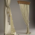 Elegant Luxurious Beige Curtains With Golden Patterns And Decorative Tassels
