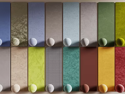 Colorful Fabric Samples With Matching Colored Balls In Various Textures And Tones 3d model