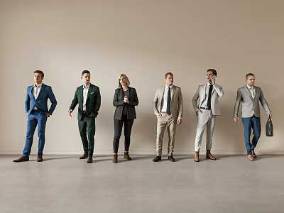 Diverse Group of Business Professionals Standing Together in Formal Attire with Neutral Background 3d model