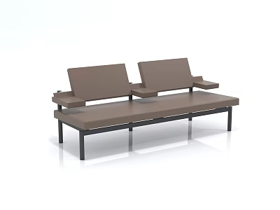 Brown Modern Two Seater Sofa With Backrest And Metal Frame Side Tables Design 3d model