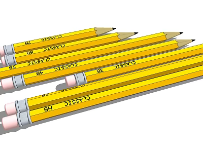 Classic Yellow Pencils with HB 2B 8B Grades and Pink Erasers for Writing and Drawing 3d model