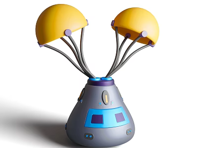 Yellow Dome Device With Gray Conical Base Blue Panels And Connecting Struts 3d model