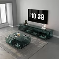 Modern Living Room Glass TV Stand With Wall Mounted TV And Glass Coffee Table