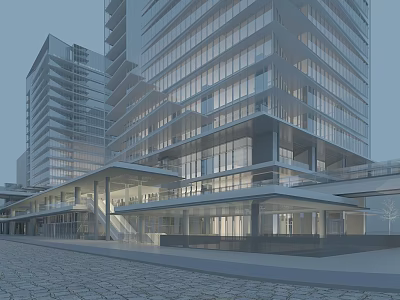 Modern Office Building With Glass Curtain Walls And Multi Storey Exterior Design 3d model