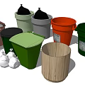 Public Facility Waste Management With Various Colored Trash Bins And Garbage Bags