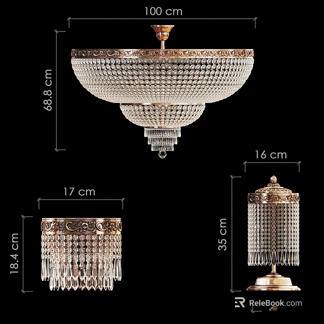 Elegant Luxury Crystal Lighting Combination With Chandelier And Table Lamp Various Sizes 3d model 