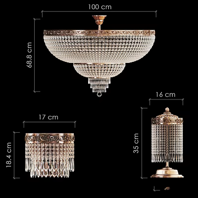 Elegant Luxury Crystal Lighting Combination With Chandelier And Table Lamp Various Sizes 3d model