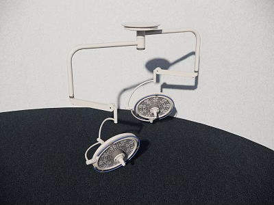 Professional Medical Device Surgical Light With Double Lamp Heads And White Adjustable Arm 3d model