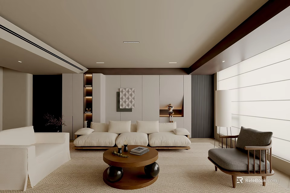 Modern Living Room Interior Design With Comfortable Sofa Coffee Table And Accent Chair 3d model 