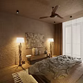 Hotel Guest Room With Wooden Wardrobe Wicker Basket Washbasin Open Layout And Minimalist Warm Tones
