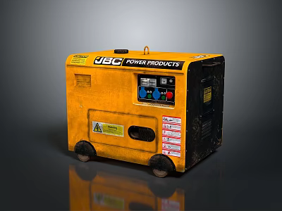 Yellow JBC Power Products Generator With Control Panel And Rolling Wheels 3d model
