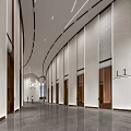 Modern Lobby Reception Area With Blue Striped Feature Wall And Marble Countertop Lighting