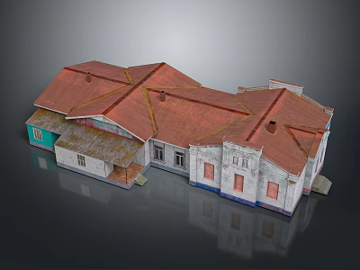 Traditional Building Exterior With Multiple Red Roofs White Walls And Windows 3d model