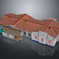 Traditional Building Exterior With Multiple Red Roofs White Walls And Windows