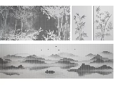 Iron Art Decorative Panels Featuring Landscape Scenery And Bamboo Patterns For Home Wall Decoration 3d model