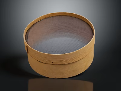 Traditional Round Bamboo Sieve with Fine Mesh Screen for Cooking and Baking Needs 3d model