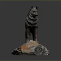 Detailed Artistic Wolf Sculpture Standing On Natural Stone Base With Textured Surface